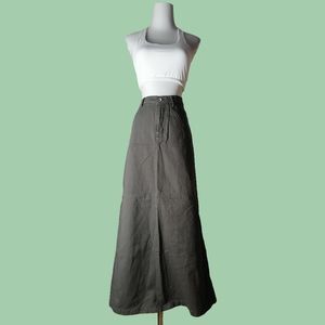 Olive green denim long skirt